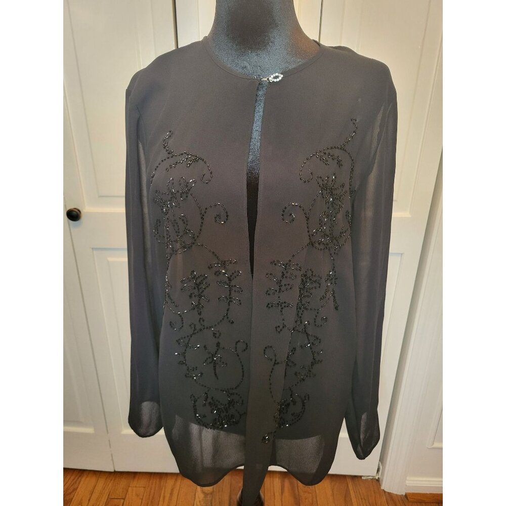 Vintage Sheer Beaded Black Cardigan Rhinestone Clasp Montee 10 Whimsygoth Glam P